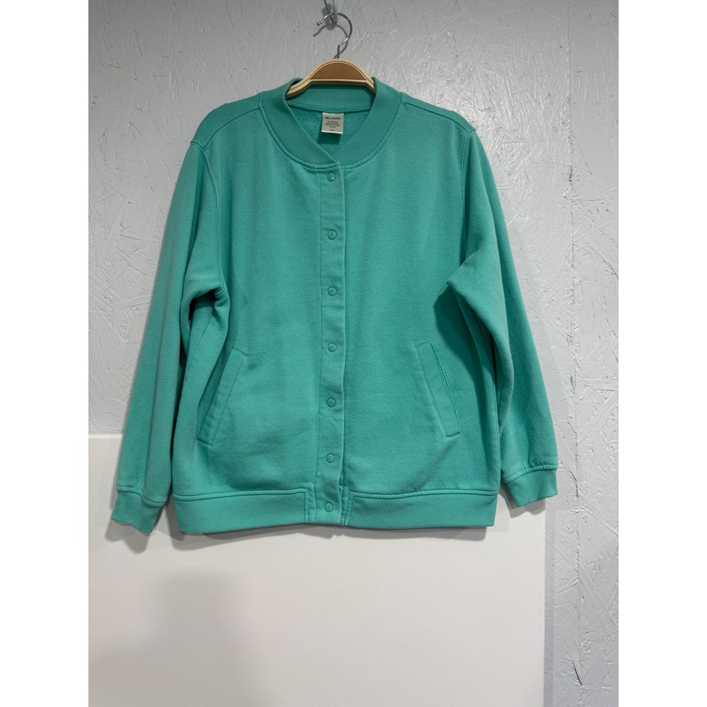 Blair Womens Teal Green Snap Front Fleece Cardigan Jacket Size Medium